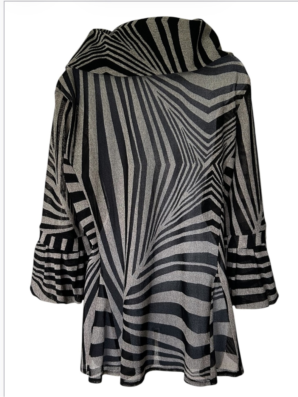 Damee Swing Jacket Black Gray Abstract Sheer Mesh Ruffle Collar Artwear XL - Picture 3 of 7